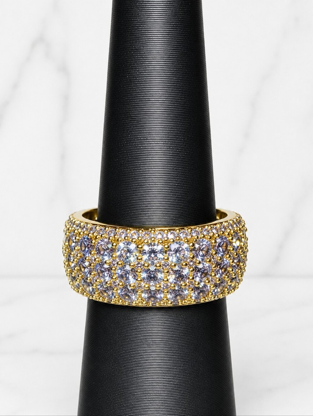Bomb Party Lavender Crystal Pave Band‎ Ring Gold Tone Size 7  New